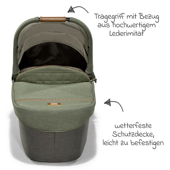 Joie Signature 4in1 Kombi-Kinderwagen-Set Parcel bis 22 kg belastbar mit Liegefunktion, Babyschale i-Level-Recline, Babywanne Ramble XL, Adapter, Isofix-Basis, Transporttasche & Zubehör-Paket - Signature - Pine