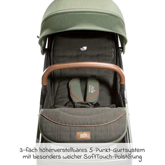 Joie Signature 4in1 Kombi-Kinderwagen-Set Parcel bis 22 kg belastbar mit Liegefunktion, Babyschale i-Level-Recline, Babywanne Ramble XL, Adapter, Isofix-Basis, Transporttasche & Zubehör-Paket - Signature - Pine