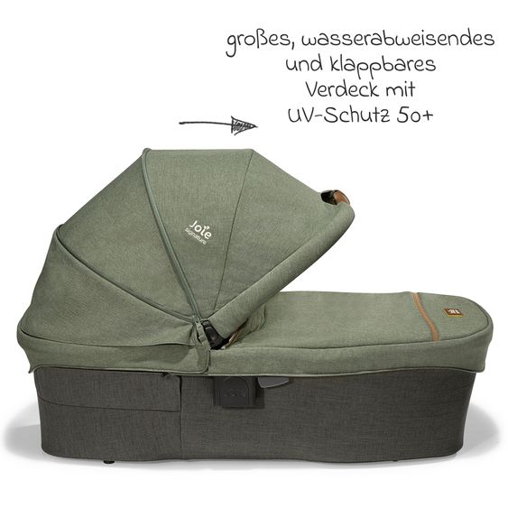 Joie Signature 4in1 Kombi-Kinderwagen-Set Parcel bis 22 kg belastbar mit Liegefunktion, Babyschale i-Level-Recline, Babywanne Ramble XL, Adapter, Isofix-Basis, Transporttasche & Zubehör-Paket - Signature - Pine