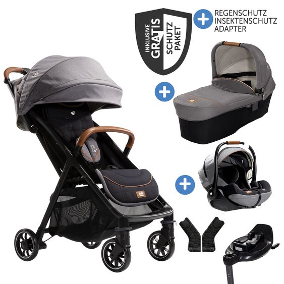 Joie Signature 4in1 baby carriage set Parcel up to 22 kg load capacity with reclining function, i-Level-Recline infant car seat, Ramble XL carrycot, adapter, Isofix base, transport bag & accessories package - Signature - Carbon