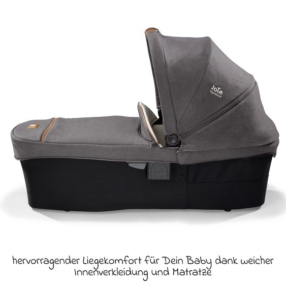 Joie Signature 4in1 baby carriage set Parcel up to 22 kg load capacity with reclining function, i-Level-Recline infant car seat, Ramble XL carrycot, adapter, Isofix base, transport bag & accessories package - Signature - Carbon