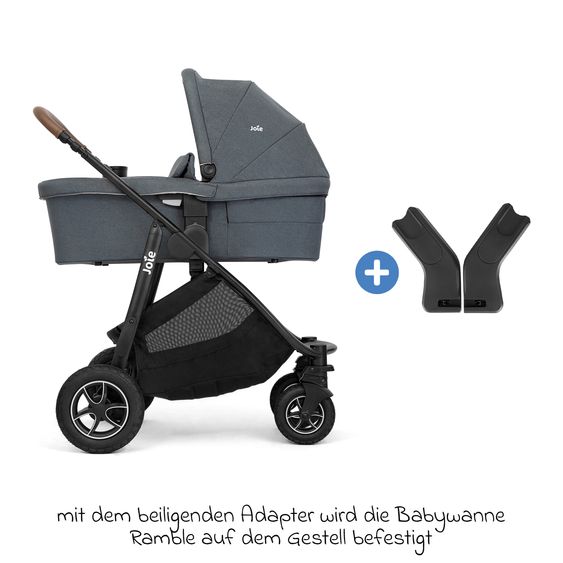 joie 4in1 Kombi-Kinderwagen-Set Versatrax bis 22 kg belastbar mit Babywanne Ramble XL, Babyschale Pebble Pro, Isofix-Basis, Activity-Trapez, Schmusetuch, Greifling, Adapter & Zubehörpaket - Moonlight