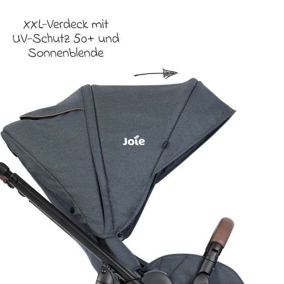 joie 4in1 Kombi-Kinderwagen-Set Versatrax bis 22 kg belastbar mit Babywanne Ramble XL, Babyschale Pebble Pro, Isofix-Basis, Activity-Trapez, Schmusetuch, Greifling, Adapter & Zubehörpaket - Moonlight