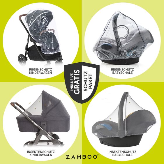 joie 4in1 Kombi-Kinderwagen-Set Versatrax bis 22 kg belastbar mit Babywanne Ramble XL, Babyschale Pebble Pro, Isofix-Basis, Activity-Trapez, Schmusetuch, Greifling, Adapter & Zubehörpaket - Moonlight