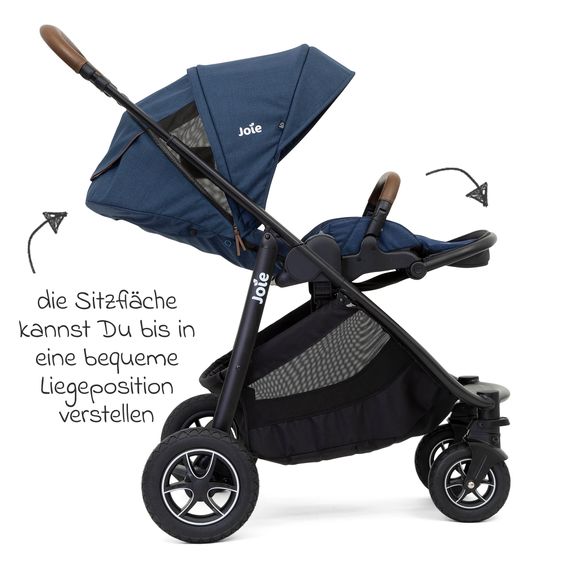 joie 4in1 Kombi-Kinderwagen-Set Versatrax bis 22 kg belastbar - umsetzbare Sitzeinheit, Babywanne Ramble XL, Babyschale i-Snug 2, Adapter, Isofix-Basis & Zubehör Paket - Deep Sea