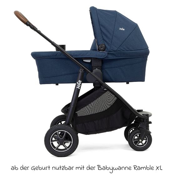 joie 4in1 Kombi-Kinderwagen-Set Versatrax bis 22 kg belastbar - umsetzbare Sitzeinheit, Babywanne Ramble XL, Babyschale i-Snug 2, Adapter, Isofix-Basis & Zubehör Paket - Deep Sea