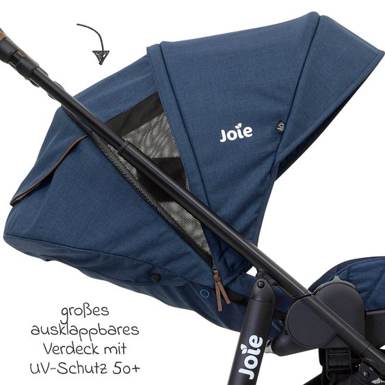 joie 4in1 Kombi-Kinderwagen-Set Versatrax bis 22 kg belastbar - umsetzbare Sitzeinheit, Babywanne Ramble XL, Babyschale i-Snug 2, Adapter, Isofix-Basis & Zubehör Paket - Deep Sea
