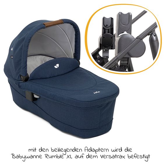 joie 4in1 Kombi-Kinderwagen-Set Versatrax bis 22 kg belastbar - umsetzbare Sitzeinheit, Babywanne Ramble XL, Babyschale i-Snug 2, Adapter, Isofix-Basis & Zubehör Paket - Deep Sea