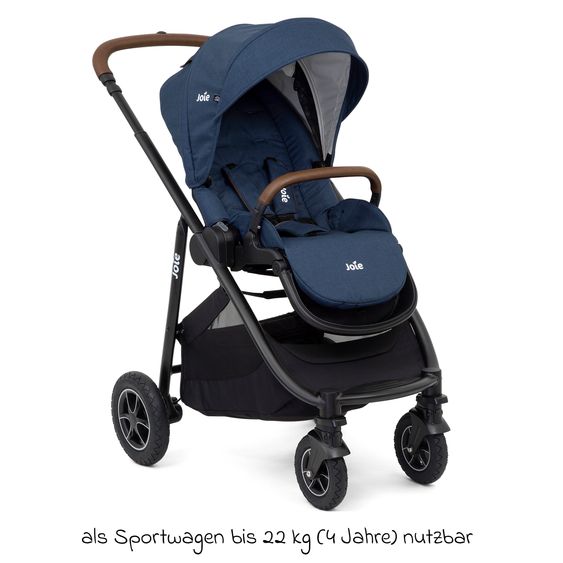 joie 4in1 Kombi-Kinderwagen-Set Versatrax bis 22 kg belastbar - umsetzbare Sitzeinheit, Babywanne Ramble XL, Babyschale i-Snug 2, Adapter, Isofix-Basis & Zubehör Paket - Deep Sea