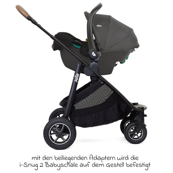 joie 4in1 Kombi-Kinderwagen-Set Versatrax bis 22 kg belastbar - umsetzbare Sitzeinheit, Babywanne Ramble XL, Babyschale i-Snug 2, Adapter, Isofix-Basis & Zubehör Paket - Deep Sea