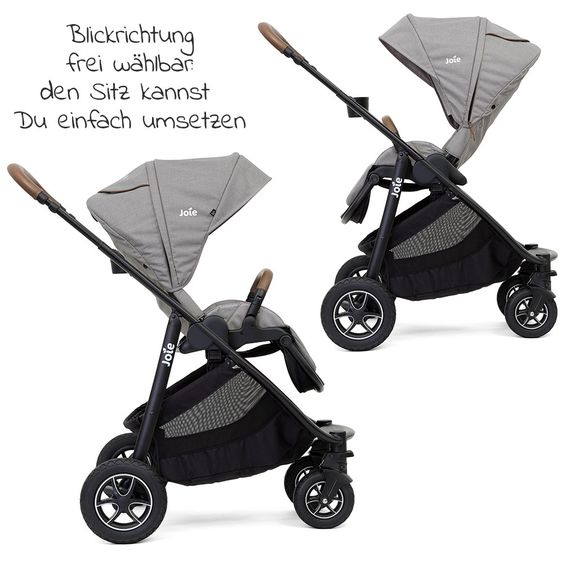 joie 4in1 Kombi-Kinderwagen-Set Versatrax bis 22 kg belastbar - umsetzbare Sitzeinheit, Babywanne Ramble XL, Babyschale i-Snug, Adapter, Isofix-Basis & Zubehör Paket - Gray Flannel