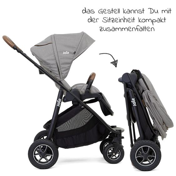 joie 4in1 Kombi-Kinderwagen-Set Versatrax bis 22 kg belastbar - umsetzbare Sitzeinheit, Babywanne Ramble XL, Babyschale i-Snug, Adapter, Isofix-Basis & Zubehör Paket - Gray Flannel