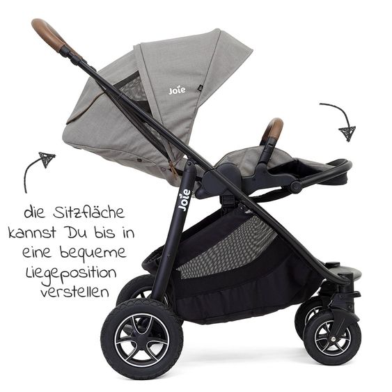 joie 4in1 Kombi-Kinderwagen-Set Versatrax bis 22 kg belastbar - umsetzbare Sitzeinheit, Babywanne Ramble XL, Babyschale i-Snug, Adapter, Isofix-Basis & Zubehör Paket - Gray Flannel