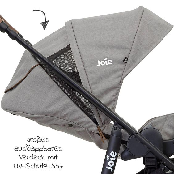 joie 4in1 Kombi-Kinderwagen-Set Versatrax bis 22 kg belastbar - umsetzbare Sitzeinheit, Babywanne Ramble XL, Babyschale i-Snug, Adapter, Isofix-Basis & Zubehör Paket - Gray Flannel