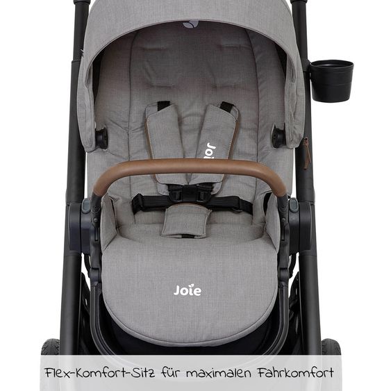 joie 4in1 Kombi-Kinderwagen-Set Versatrax bis 22 kg belastbar - umsetzbare Sitzeinheit, Babywanne Ramble XL, Babyschale i-Snug, Adapter, Isofix-Basis & Zubehör Paket - Gray Flannel