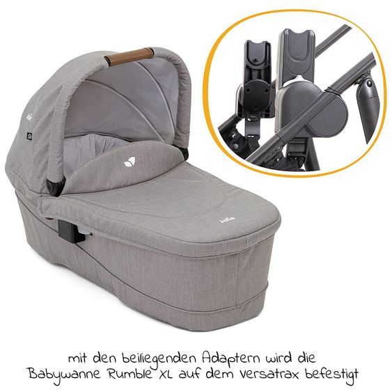 joie 4in1 Kombi-Kinderwagen-Set Versatrax bis 22 kg belastbar - umsetzbare Sitzeinheit, Babywanne Ramble XL, Babyschale i-Snug, Adapter, Isofix-Basis & Zubehör Paket - Gray Flannel
