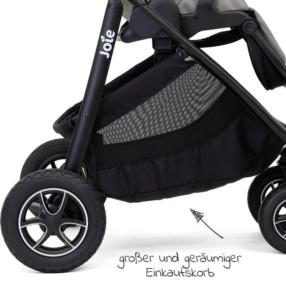 joie 4in1 Kombi-Kinderwagen-Set Versatrax bis 22 kg belastbar - umsetzbare Sitzeinheit, Babywanne Ramble XL, Babyschale i-Snug, Adapter, Isofix-Basis & Zubehör Paket - Gray Flannel