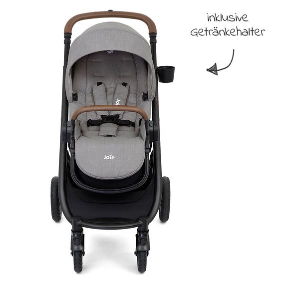 joie 4in1 Kombi-Kinderwagen-Set Versatrax bis 22 kg belastbar - umsetzbare Sitzeinheit, Babywanne Ramble XL, Babyschale i-Snug, Adapter, Isofix-Basis & Zubehör Paket - Gray Flannel