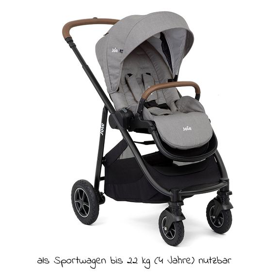 joie 4in1 Kombi-Kinderwagen-Set Versatrax bis 22 kg belastbar - umsetzbare Sitzeinheit, Babywanne Ramble XL, Babyschale i-Snug, Adapter, Isofix-Basis & Zubehör Paket - Gray Flannel