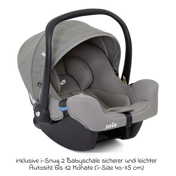 joie 4in1 Kombi-Kinderwagen-Set Versatrax bis 22 kg belastbar - umsetzbare Sitzeinheit, Babywanne Ramble XL, Babyschale i-Snug, Adapter, Isofix-Basis & Zubehör Paket - Gray Flannel