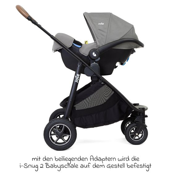 joie 4in1 Kombi-Kinderwagen-Set Versatrax bis 22 kg belastbar - umsetzbare Sitzeinheit, Babywanne Ramble XL, Babyschale i-Snug, Adapter, Isofix-Basis & Zubehör Paket - Gray Flannel