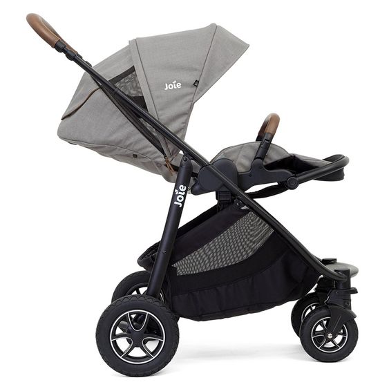 joie 4in1 Kombi-Kinderwagen-Set Versatrax bis 22 kg belastbar - umsetzbare Sitzeinheit, Babywanne Ramble XL, Babyschale i-Snug, Adapter, Isofix-Basis & Zubehör Paket - Gray Flannel