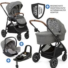 4in1 Kombi-Kinderwagen-Set Versatrax bis 22 kg belastbar - umsetzbare Sitzeinheit, Babywanne Ramble XL, Babyschale i-Snug 2, Adapter, Isofix-Basis & Zubehör Paket - Grey Flower