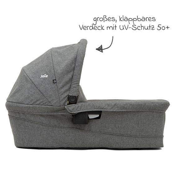 joie 4in1 Kombi-Kinderwagen-Set Versatrax bis 22 kg belastbar - umsetzbare Sitzeinheit, Babywanne Ramble XL, Babyschale i-Snug 2, Adapter, Isofix-Basis & Zubehör Paket - Grey Flower