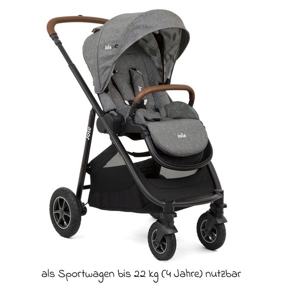 joie 4in1 Kombi-Kinderwagen-Set Versatrax bis 22 kg belastbar - umsetzbare Sitzeinheit, Babywanne Ramble XL, Babyschale i-Snug 2, Adapter, Isofix-Basis & Zubehör Paket - Grey Flower
