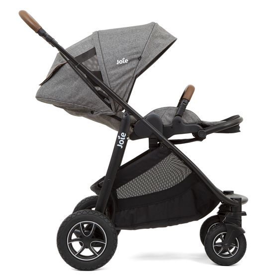 joie 4in1 Kombi-Kinderwagen-Set Versatrax bis 22 kg belastbar - umsetzbare Sitzeinheit, Babywanne Ramble XL, Babyschale i-Snug 2, Adapter, Isofix-Basis & Zubehör Paket - Grey Flower