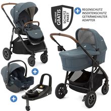 4in1 Kombi-Kinderwagen-Set Versatrax bis 22 kg belastbar - umsetzbare Sitzeinheit, Babywanne Ramble XL, Babyschale i-Snug 2, Adapter, Isofix-Basis & Zubehör Paket - Lagoon
