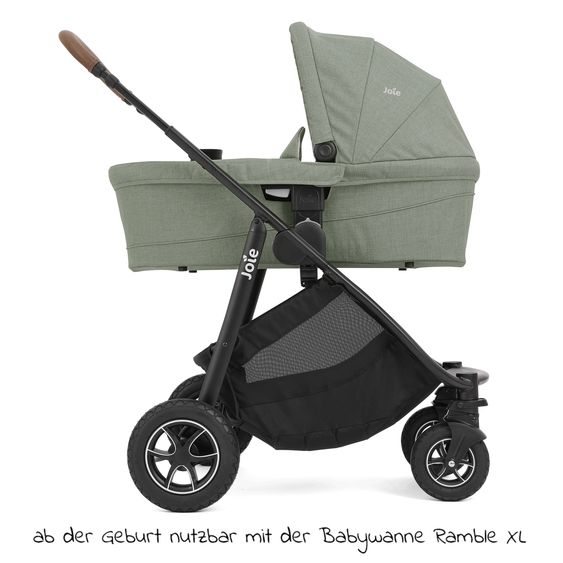 joie 4in1 Kombi-Kinderwagen-Set Versatrax bis 22 kg belastbar - umsetzbare Sitzeinheit, Babywanne Ramble XL, Babyschale i-Snug 2, Adapter, Isofix-Basis & Zubehör Paket - Laurel