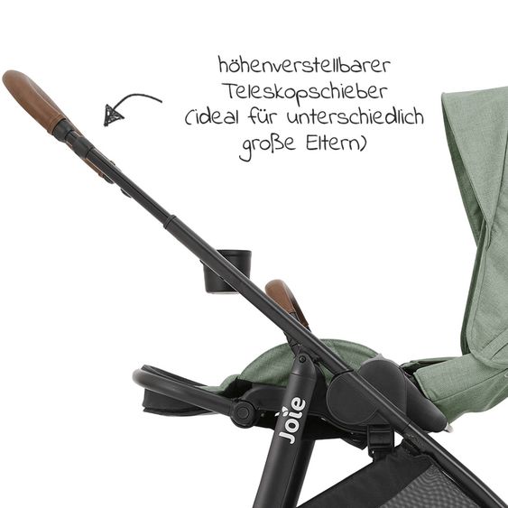 joie 4in1 Kombi-Kinderwagen-Set Versatrax bis 22 kg belastbar - umsetzbare Sitzeinheit, Babywanne Ramble XL, Babyschale i-Snug 2, Adapter, Isofix-Basis & Zubehör Paket - Laurel