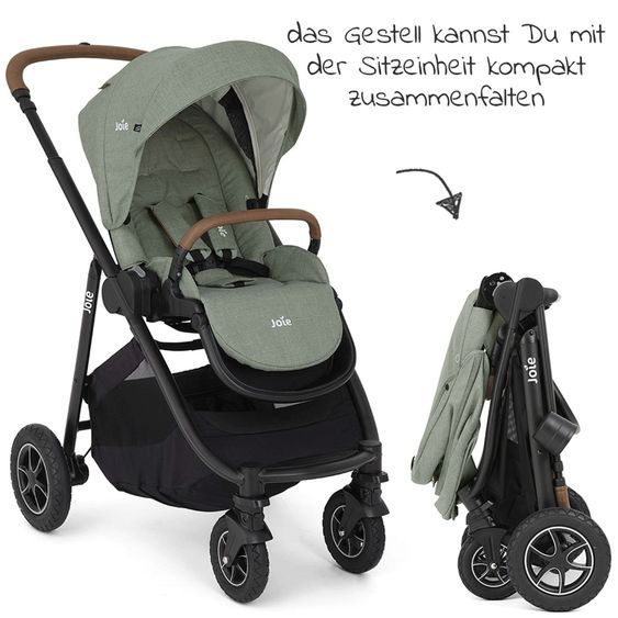 joie 4in1 Kombi-Kinderwagen-Set Versatrax bis 22 kg belastbar - umsetzbare Sitzeinheit, Babywanne Ramble XL, Babyschale i-Snug 2, Adapter, Isofix-Basis & Zubehör Paket - Laurel