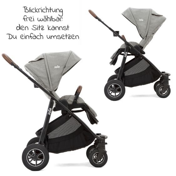 joie 4in1 Kombi-Kinderwagen-Set Versatrax bis 22 kg belastbar - umsetzbare Sitzeinheit, Babywanne Ramble XL, Babyschale i-Snug 2, Adapter, Isofix-Basis & Zubehör Paket - Pebble