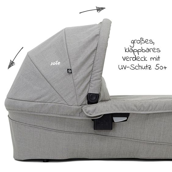 joie 4in1 Kombi-Kinderwagen-Set Versatrax bis 22 kg belastbar - umsetzbare Sitzeinheit, Babywanne Ramble XL, Babyschale i-Snug 2, Adapter, Isofix-Basis & Zubehör Paket - Pebble