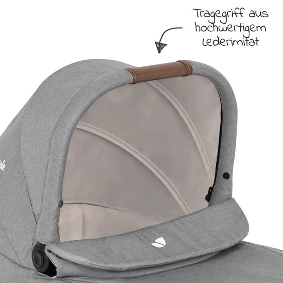 joie 4in1 Kombi-Kinderwagen-Set Versatrax bis 22 kg belastbar - umsetzbare Sitzeinheit, Babywanne Ramble XL, Babyschale i-Snug 2, Adapter, Isofix-Basis & Zubehör Paket - Pebble
