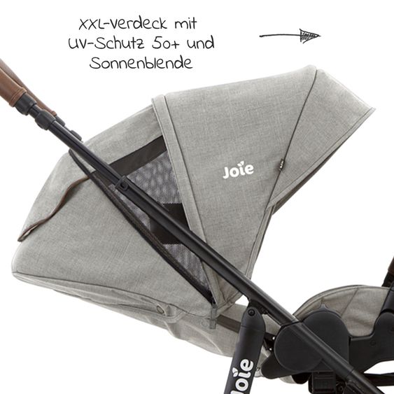joie 4in1 Kombi-Kinderwagen-Set Versatrax bis 22 kg belastbar - umsetzbare Sitzeinheit, Babywanne Ramble XL, Babyschale i-Snug 2, Adapter, Isofix-Basis & Zubehör Paket - Pebble