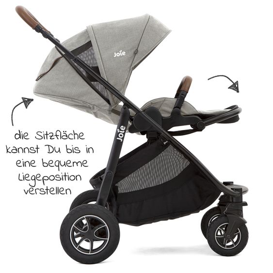 joie 4in1 Kombi-Kinderwagen-Set Versatrax bis 22 kg belastbar - umsetzbare Sitzeinheit, Babywanne Ramble XL, Babyschale i-Snug 2, Adapter, Isofix-Basis & Zubehör Paket - Pebble