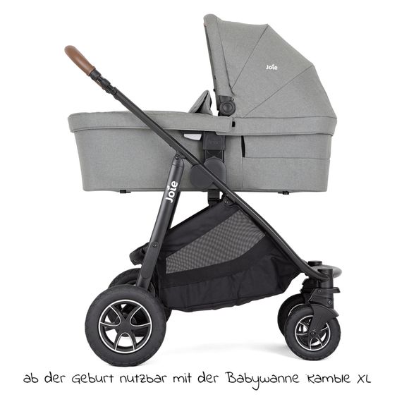 joie 4in1 Kombi-Kinderwagen-Set Versatrax bis 22 kg belastbar - umsetzbare Sitzeinheit, Babywanne Ramble XL, Babyschale i-Snug 2, Adapter, Isofix-Basis & Zubehör Paket - Pebble