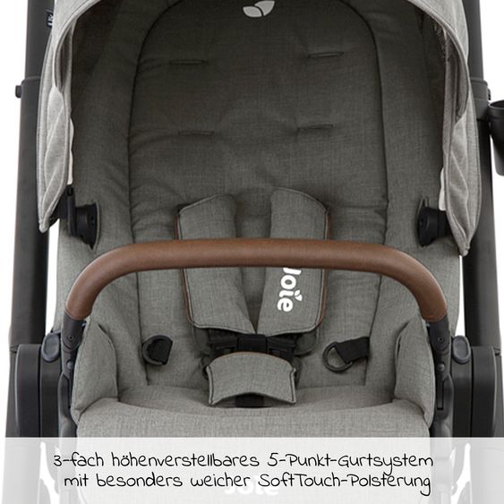 joie 4in1 Kombi-Kinderwagen-Set Versatrax bis 22 kg belastbar - umsetzbare Sitzeinheit, Babywanne Ramble XL, Babyschale i-Snug 2, Adapter, Isofix-Basis & Zubehör Paket - Pebble