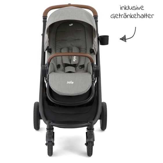 joie 4in1 Kombi-Kinderwagen-Set Versatrax bis 22 kg belastbar - umsetzbare Sitzeinheit, Babywanne Ramble XL, Babyschale i-Snug 2, Adapter, Isofix-Basis & Zubehör Paket - Pebble