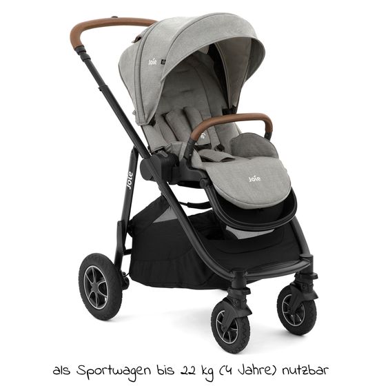 joie 4in1 Kombi-Kinderwagen-Set Versatrax bis 22 kg belastbar - umsetzbare Sitzeinheit, Babywanne Ramble XL, Babyschale i-Snug 2, Adapter, Isofix-Basis & Zubehör Paket - Pebble