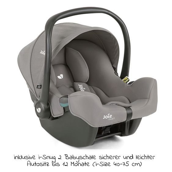 joie 4in1 Kombi-Kinderwagen-Set Versatrax bis 22 kg belastbar - umsetzbare Sitzeinheit, Babywanne Ramble XL, Babyschale i-Snug 2, Adapter, Isofix-Basis & Zubehör Paket - Pebble