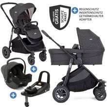 4in1 Kombi-Kinderwagen-Set Versatrax bis 22 kg belastbar - umsetzbare Sitzeinheit, Babywanne Ramble XL, Babyschale i-Snug 2, Adapter, Isofix-Basis & Zubehör Paket - Shale
