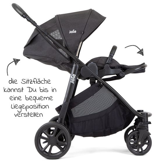 joie 4in1 Kombi-Kinderwagen-Set Versatrax bis 22 kg belastbar - umsetzbare Sitzeinheit, Babywanne Ramble XL, Babyschale i-Snug 2, Adapter, Isofix-Basis & Zubehör Paket - Shale