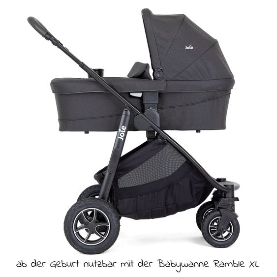 joie 4in1 Kombi-Kinderwagen-Set Versatrax bis 22 kg belastbar - umsetzbare Sitzeinheit, Babywanne Ramble XL, Babyschale i-Snug 2, Adapter, Isofix-Basis & Zubehör Paket - Shale