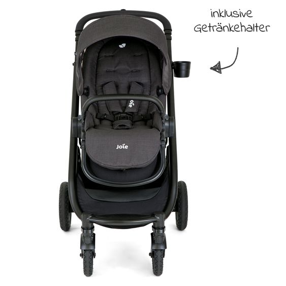 joie 4in1 Kombi-Kinderwagen-Set Versatrax bis 22 kg belastbar - umsetzbare Sitzeinheit, Babywanne Ramble XL, Babyschale i-Snug 2, Adapter, Isofix-Basis & Zubehör Paket - Shale