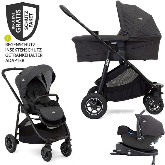 joie Set passeggino 4in1 Versatrax Combi con navicella, navicella, base Isofix, adattatore e pacchetto accessori XXL - Pavement
