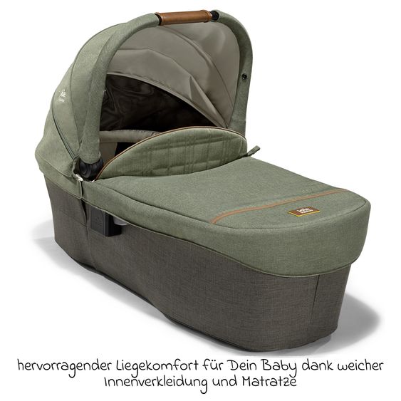 Joie Signature 4in1 Kombi-Kinderwagen-Set Vinca bis 22 kg belastbar mit Kinderwagenkette, Greifling, Schmusetuch, Spieluhr - Teleskopschieber, Sitzeinheit, Babyschale i-Jemini, Babywanne Ramble XL, Adapter & Zubehörpaket - Signature - Pine